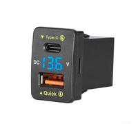 Caricabatteria da auto con due porte, per QC3 0 Quick Charge e Type C PD, voltmetro digitale per monitoraggio della tensione (luce blu)