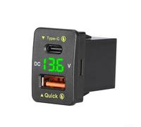 Caricabatteria da auto con due porte, per QC3 0 Quick Charge e Type C PD, voltmetro digitale per monitoraggio della tensione (luce verde)