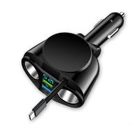 Caricabatteria da auto con finitura in lega di alluminio, uscite PD30W e 66W, cavo retrattile per organizzazione ed efficienza (66W)