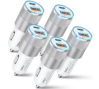 Caricabatteria da auto, confezione da 5, 38 W, doppia porta per accendisigari, bianco