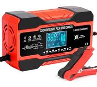 Caricabatteria da auto da 10 A, 12 V/24 V, con schermo LCD, adatto per auto, camion, moto, tosaerba, barca, batterie marine