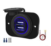 Caricabatteria da auto impermeabile con doppia porta USB, 12 V, 10 A, con interruttore di accensione e indicatore luminoso (blu)