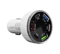 Caricabatteria da auto PD a 6 porte con ricarica rapida e display a LED per monitorare la tensione di ingresso dal sistema di batteria dell'auto (bianco)
