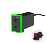 Caricabatteria da auto per Toyota USB C Dual Port Charger PD 3.0 Tipo C Ricarica rapida con LED Light Show, compatibile con smartphone, tablet e altri (verde/rosso 3,3 x 2,3 cm)