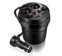 Caricabatteria da auto Portabicchieri, Caricabatterie wireless doppio USB per telefono, Ricarica rapida da 80 W, Adattatore per caricabatterie per auto 12V-24V, Adattatore di alimentazione splitter