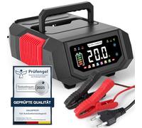 Caricabatteria da auto professionale 12 V/24 V, 20 A, caricabatterie intelligente per auto con corrente regolabile, carica a 9 livelli e modalità di riparazione per auto, moto, camion, acido piombo