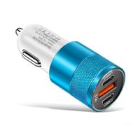 Caricabatteria da auto USB a ricarica rapida 3.1A adattatore PD a doppia porta per smartphone tablet Dashcam - Corpo in alluminio nero argento 6,3 cm di lunghezza (blu)