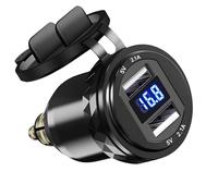 Caricabatteria da auto USB a ricarica rapida, adattatore DIN a doppio QC 3.0 USB per motocicletta, caricatore accendisigari per auto con schermo di voltmetro per BMW moto da 12 V/24 V