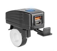 Caricabatteria da auto USB adattatore per moto 12 V 24 V impermeabile LED voltmetro e porta di ricarica del telefono cellulare (manubrio blu)