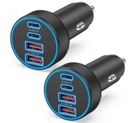 Caricabatteria da auto USB C, 4 in 1, 90 W, ricarica rapida, 4 porte, doppia 45 W, USB C e USB A, caricabatterie da auto Cargador Carro per iPhone 17, 16, 15, 14, 13, 12 Pro Max, iPad, Galaxy, tablet