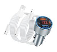 Caricabatteria da auto USB C, 67 W, 4 porte USB, adattatore per accendisigari, voltmetro, ricarica rapida con [confezione da 2] cavi USB-C per iPhone 16 15 14 13, Samsung Galaxy S25 S24 S23 S22, iPad