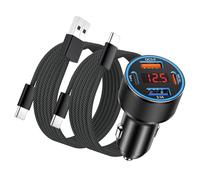 Caricabatteria da auto USB C a 4 porte da 67 W, adattatore per accendisigari USB, voltmetro, ricarica rapida con cavi USB-C per iPhone 16 15 14 13, Samsung Galaxy S25 S24 S23 S22, iPad e tablet, nero