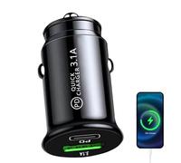 Caricabatteria da auto USB - Ricarica rapida a doppia porta, spina adattatore compatta da 3,1 A | Soluzione di alimentazione per dispositivo elettronico per veicoli a lungo termine smartphone laptop