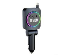 Caricabatteria da auto veloce da 45 W con cavo di prolunga da 90 cm, trasmettitore FM e lettore musicale, adattatore USB a 3 porte con luce LED colorata per veicoli da 12 V-24 V, nero (nero)