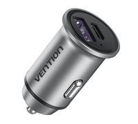 Caricabatteria da auto Vention FFFH0 1xUSB-C + 1xUSB-A PD/QC4.0/QC3.0 30W Lega di alluminio Grigio