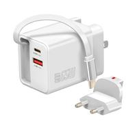 Caricabatteria da viaggio GaN 65W 3-in-1 con cavo integrato Doppia porta USB-C e USB - Nouvo