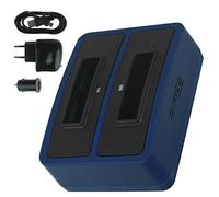 Caricabatteria doppio (USB/Auto/Corrente) per Samsung SLB-10A / Toshiba Camileo X-Sports/JVC Adixxion/Silvercrest/Medion Action Cam.. v. lista