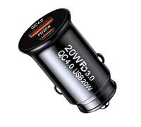 Caricabatteria per auto - Adattatore di ricarica rapida QC4.0 PD 20 W | Presa accendisigari - Doppia USB A + Tipo C Ricarica rapida, lega di alluminio, 4,3x2,3x2,3 cm 11 g