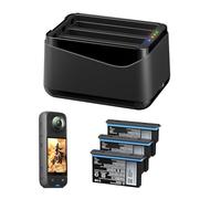 Caricabatteria per Insta360 X5, base di ricarica a 3 slot per batterie X5, base di ricarica per batteria con scomparto portaoggetti accessori per fotocamera