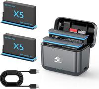 Caricabatteria per Insta360 X5 Con 2 Batterie Ioni Di Litio 2800mAh, Supporta SD