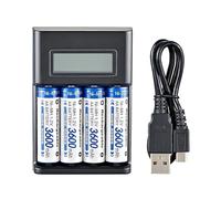 Caricabatteria ricaricabile AA: caricatore rapido USB con 4 slot, display LCD, ricarica indipendente per batterie AA/ , caricabatterie intelligente portatile per casa o durante il viaggio