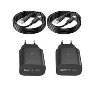 Caricabatteria USB C 25W - Pack di 2：Super caricabatteria rapida con 2m Typ C cavo. 2 - porti (USB A & USB C) per Samsung Galaxy S25 - S20 Ultra, S10, S9, A56 - A55, Tab A9+ e S10 Tablet. Pack di 2.