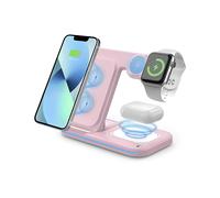 CARICABATTERIA WIRELESS DAM ELECTRONICS Base di ricarica 3 in 1, Universale Dispositivi con standard Qi, smartphone Rosa