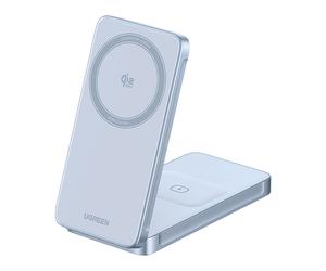 CARICABATTERIA WIRELESS UGREEN MagFlow 2-in-1, Apple iPhone 16 e modelli successivi da 25 W, Argento, Bianco
