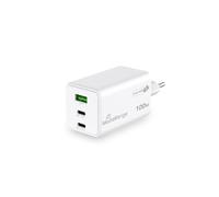 MediaRange Adattatore di ricarica rapida GaN 100W, 2x USB-C, 1x USB-A, PD/QC, spina UE, bianco