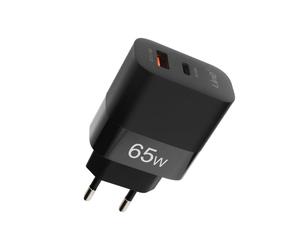 Caricabatterie a 2 porte USB + USB-C 65W Compact LinQ nero - Nouvo