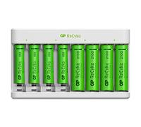 Caricabatterie a 8 Slot per Pile Ricaricabili AA e AAA NiMH | GP RECYKO | Include 4 Batterie Ricaricabili AA 2100 mAh e 4 Batterie Ricaricabili AAA 850 mAh - Caricatore USB