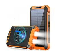 Caricabatterie a energia solare da 20000 mAh con ricarica wireless, porte USB multiple, luce da campeggio a LED, guscio impermeabile, design robusto per viaggi all'aperto, campeggio e alimentazione di