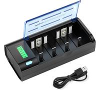 Caricabatterie AA AAA C D 9 V - Caricatore Universale per Batterie AA AAA C D 9 V NiMH NiCD, Funzione di Scarica e Display LCD Ricarica Rapida (Micro USB o tipo C)
