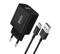 Caricabatterie AC universale con connettore USB Type-C 12W 5V 2.4A Nero + cavo USB-A a USB-C