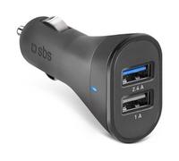 SBS Caricabatterie Auto Mini, Ricarica Rapida 12W, Intelligence Charge (IC), Led di Stato, 2x USB-A, Presa 12V, Carica batterie per iPhone, iPad, AirPods, Samsung, Smartphone, Tablet, Nero