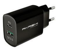 Caricatore da Muro Doppio USB-A QC 3.0 + USB-C Power Delivery 20W Akashi Nero