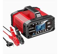 Caricabatterie Auto 15A/5A, EAFC 12V/24V Smart Caricabatterie Automatico, Caricatore per Auto con 10 Stadi di Carica e Display LCD per Batterie Auto Camion Moto Tosaerba Barca Marine (Rosso)