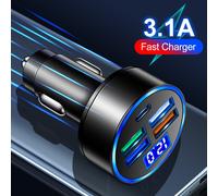 Caricabatterie auto compatibilità universale con 4 porte USB + adattatore PD ti