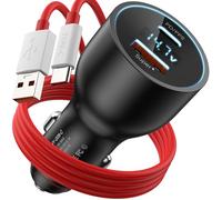 Caricabatterie Auto USB Con 1M cavo USB a USB C, 100W SUPERVOOC for OPPO Reno10 Pro+ Find X5 Pro OnePlus 12 12R 11 Nord 2T 10 Pro Reno8 Realme GT NEO 3T, Caricatore USB Auto 2 Porte con display LED