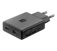 Cellularline Caricabatterie da rete Power Lite dual con tecnologia GaN+, doppia porta: USB-C 65 W Power Delivery e USB-A 18 W Quick Charge, design compatto, nero