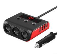 Caricabatterie da auto, 120 W, ricarica rapida, splitter di presa di corrente, 4 porte USB e display di tensione, interruttori indipendenti per auto, camion, SUV (nero rosso)