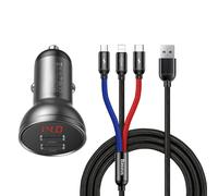 Caricabatterie da auto 2x USB 4.8A 24W con display LCD + cavo 3 in 1 da 1,2 m ne