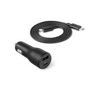 Caricabatterie da auto a ricarica rapida Amazon Basics, 1 USB-C+1 USB-A, 32 W, con un cavo dritto da 3 piedi, nero
