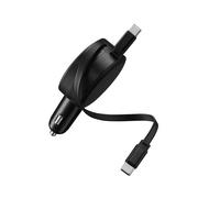CARICABATTERIE DA AUTO ACCEZZ Con 2 cavi USB-C retrattili 80 cm da 60 W, Nero
