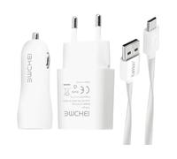 Avizar Caricabatteria da auto 3 in 1 2.1A con cavo Micro-USB bianco