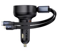 Baseus caricabatteria da auto da 60W doppio cavo retrattile Type-C USB QC PD PPS caricabatteria da auto a ricarica rapida per iPhone Samsung Xiaomi