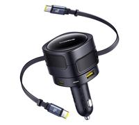 Caricabatterie da auto con cavi retrattili USB-C USB-A 90W