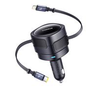 Caricabatterie da auto con cavi USB-C Lightning retrattili per iPhone, 60W - Nero