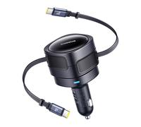 Caricabatterie da auto con cavo USB-C retrattile da 60 W - Nero