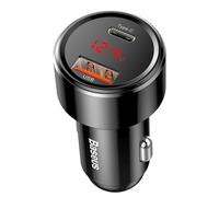 Caricabatterie da auto con display USB-A USB-C 45W - Nero